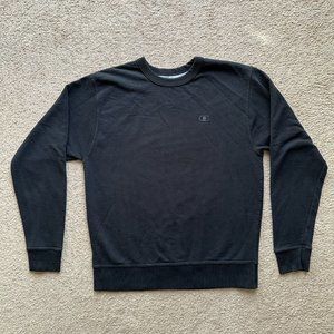 Champion Sweater Mens Medium Crewneck Pullover Black Logo Long Sleeve